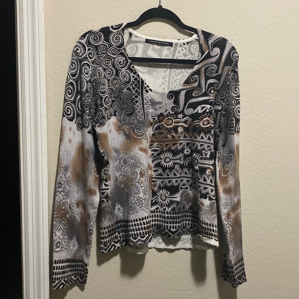 Michelle Nicole Contemporary Silver/Black/Brown Beaded Sweater